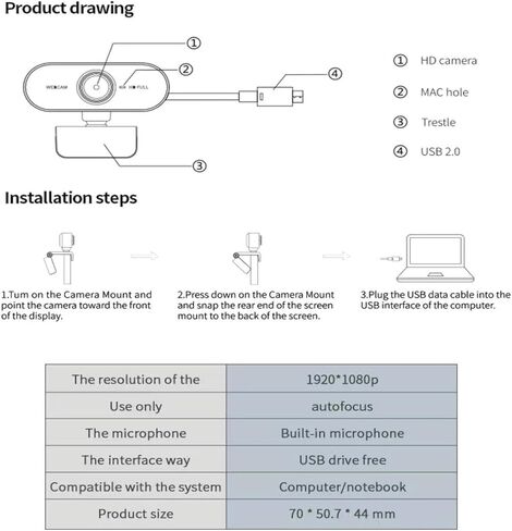 Shcngqio 1080P HD Webcam with Microphone, Noise Cancellation, Privacy Cover, Wide-Angle Lens, Auto Light Correction, Plug & Play USB Webcam for Laptop, Desktop, PC, Mac, Zoom, Skype, Streaming (Black) in Saudi Arabia