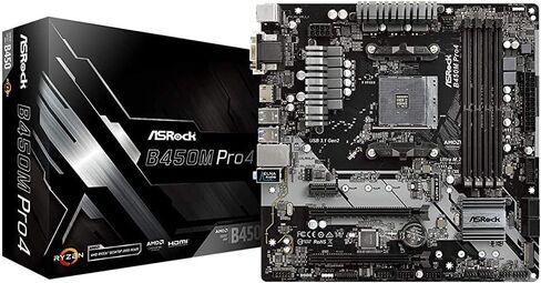 ASRock B450M PRO4 AM4 AMD Promontory B450 SATA 6 جيجابايت/ثانية USB 3.1 HDMI Micro ATX AMD اللوحة الأم (متجددة) in Kuwait