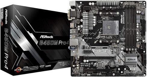 ASRock B450M PRO4 AM4 AMD Promontory B450 SATA 6 جيجابايت/ثانية USB 3.1 HDMI Micro ATX AMD اللوحة الأم (متجددة) in Kuwait