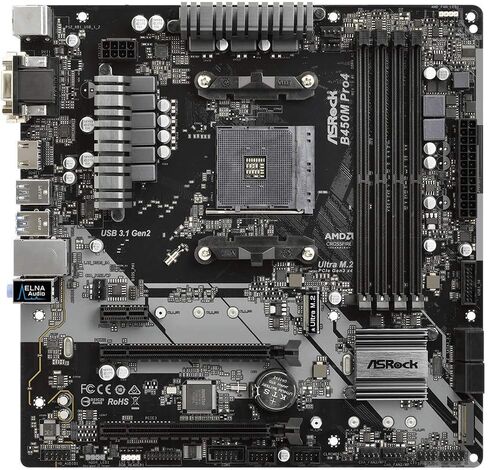 ASRock B450M PRO4 AM4 AMD Promontory B450 SATA 6 جيجابايت/ثانية USB 3.1 HDMI Micro ATX AMD اللوحة الأم (متجددة) in Kuwait