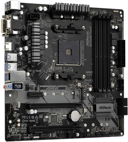 ASRock B450M PRO4 AM4 AMD Promontory B450 SATA 6 جيجابايت/ثانية USB 3.1 HDMI Micro ATX AMD اللوحة الأم (متجددة) in Kuwait