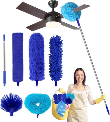 Microfiber Feather Duster 5-in-1 Kit, Dusters for Cleaning, Duster with Extension Pole 100 Inches, Cobweb Duster, Microfiber Dusters for High Ceilings and Fans, Blinds, Cars and Furniture in Kuwait