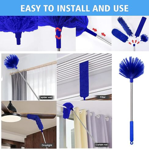 Microfiber Feather Duster 5-in-1 Kit, Dusters for Cleaning, Duster with Extension Pole 100 Inches, Cobweb Duster, Microfiber Dusters for High Ceilings and Fans, Blinds, Cars and Furniture in Kuwait