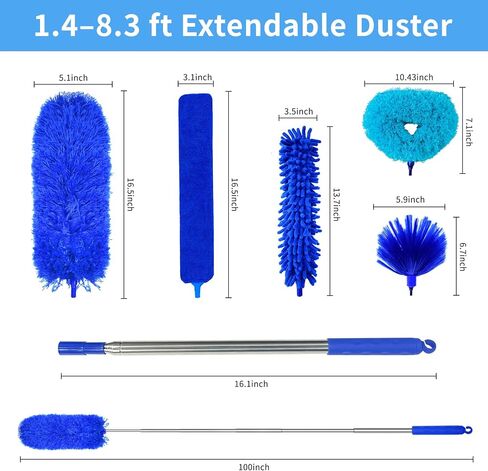 Microfiber Feather Duster 5-in-1 Kit, Dusters for Cleaning, Duster with Extension Pole 100 Inches, Cobweb Duster, Microfiber Dusters for High Ceilings and Fans, Blinds, Cars and Furniture in Kuwait