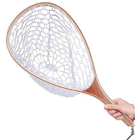 Fly Fishing Landing Net with Wooden Handle Transparent Rubber/Nylon Mesh in Kuwait