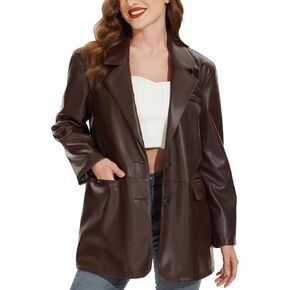 Fahsyee Women's Faux Leather Blazer Jackets Women, Black Motorcycle Oversized Moto Biker Coat Vegan Pleather Fashion S-XXL in Saudi Arabia