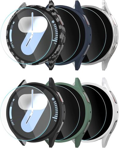 حافظة حماية شاشة Sinoacc 6+6 لساعة Galaxy Watch 7 44 مم، زجاج مقسى عالي الدقة مقاوم للضباب والخدش 9H، جراب ممتص للصدمات مقاوم للماء من البولي كربونات، مجموعة غطاء حماية شاملة لساعة سامسونج 7 44 مم in Saudi Arabia