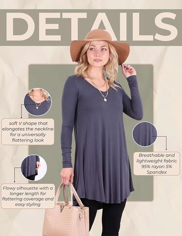 Popana Womens Long Sleeve Tunic Tops to Wear With Leggings Loose Fit Plus Size Dressy Casual in Saudi Arabia