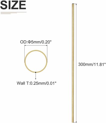 أنبوب نحاسي DTGN 5 مم × 0.25 مم × 300 مم (ODxWall TxL) - 4 عبوات - جيد لإطار ديكور DIY لمعدات الآلات - أنابيب معدنية مستديرة in Kuwait