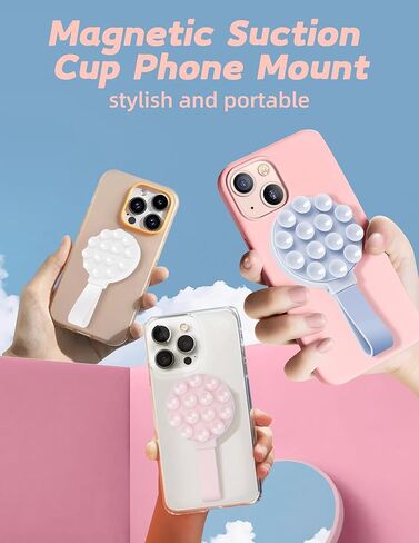 حامل حافظة هاتف بالشفط المغناطيسي، حامل من السيليكون لحافظة Mag-Safe، حامل هاتف بدون استخدام اليدين لهاتف iPhone 16/15/14 Pro Max، مقاطع فيديو TikTok، صور سيلفي، هدية نسائية (وردي فاتح) 911001A (وردي) in Kuwait