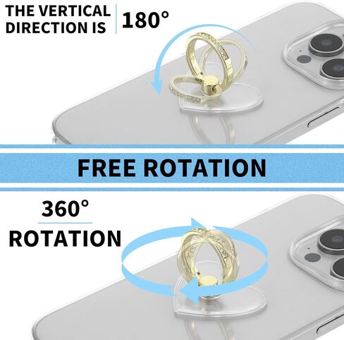 Cell Phone Ring Holder, Phone Case Ring, Heart Bling Diamond Cellphone Rings Holder Grip with Rhinestone Finger Grip 360° Rotation Compatible with Smartphones Case in Saudi Arabia