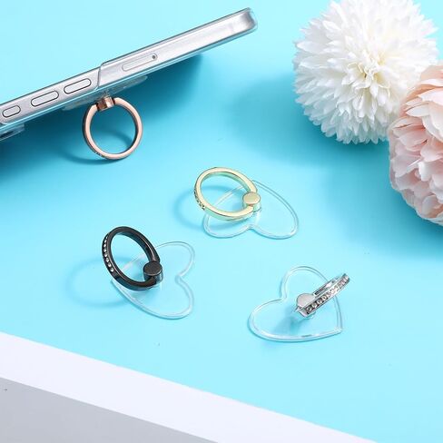 Cell Phone Ring Holder, Phone Case Ring, Heart Bling Diamond Cellphone Rings Holder Grip with Rhinestone Finger Grip 360° Rotation Compatible with Smartphones Case in Saudi Arabia