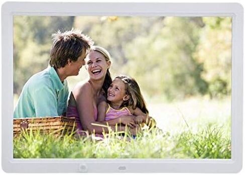 إطار صور رقمي 15 بوصة مع ساعة تقويمية وشاشة HD 1280x800 وجهاز تحكم عن بعد ومستشعر حركة - أبيض in Saudi Arabia