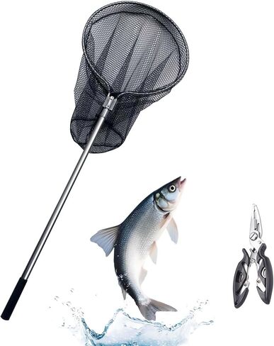 Heavy Duty Landing Net. Extendable Aluminum Telescoping Fishing Net with Fishing Pliers.Extends to 70-102 in & Net Depth 37in in Saudi Arabia