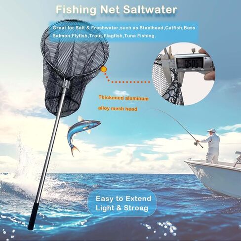 Heavy Duty Landing Net. Extendable Aluminum Telescoping Fishing Net with Fishing Pliers.Extends to 70-102 in & Net Depth 37in in Saudi Arabia