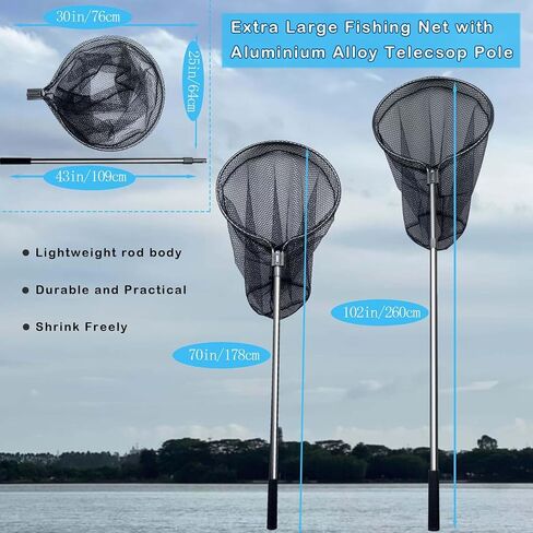 Heavy Duty Landing Net. Extendable Aluminum Telescoping Fishing Net with Fishing Pliers.Extends to 70-102 in & Net Depth 37in in Saudi Arabia
