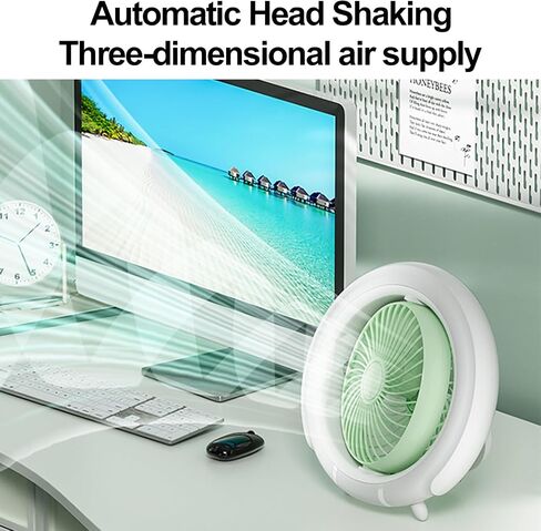 مروحة مكتب USB هادئة مع 3 سرعات قابلة للشحن والتبريد مع ضوء LED للتخييم وغرفة النوم ومروحة تعمل بالبطارية in Saudi Arabia