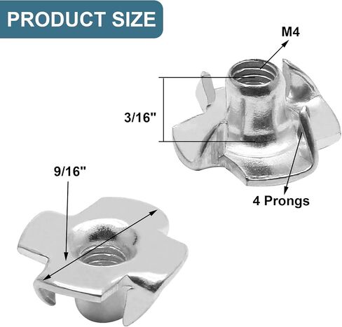 M4 x 7mm T-Nuts, Four Pronged Nut, Pack of 50 in Kuwait