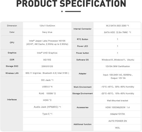 كمبيوتر Beelink Mini - الجيل 112 Intel N5105 (يصل إلى 2.9 جيجا هرتز)، 16 جيجا DDR4، 500 جيجا SSD، 4K ثلاث شاشات عرض، WiFi 5، BT 4.0، شبكة LAN مزدوجة 1000 ميجا بت في الثانية - كمبيوتر مكتبي صغير منخفض الطاقة in Kuwait