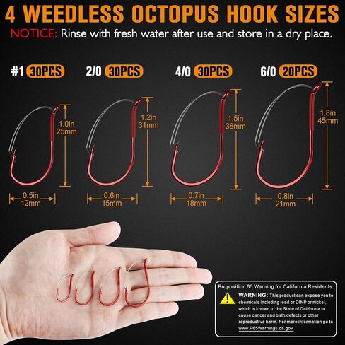 Dovesun 30/20PCS Weedless Hooks Weedless Circle & Octopus Hooks for Catfish Bass Fishing Weedless Fishing Hooks for Saltwater Freshwater Catfish Hooks Size 1# 2/0 4/0 6/0 8/0 in Saudi Arabia
