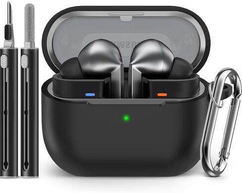 حافظة Ljusmicker من السيليكون الناعم لهاتف Samsung Galaxy Buds3 FE (2025) / Buds 3 Pro (2024) / Buds 3 (2024) مع مجموعة تنظيف، ملحقات Galaxy Buds مع سلسلة مفاتيح للنساء والرجال - أسود in Kuwait