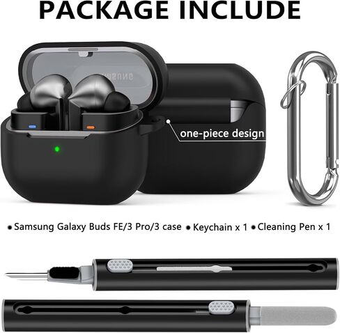 حافظة Ljusmicker من السيليكون الناعم لهاتف Samsung Galaxy Buds3 FE (2025) / Buds 3 Pro (2024) / Buds 3 (2024) مع مجموعة تنظيف، ملحقات Galaxy Buds مع سلسلة مفاتيح للنساء والرجال - أسود in Kuwait