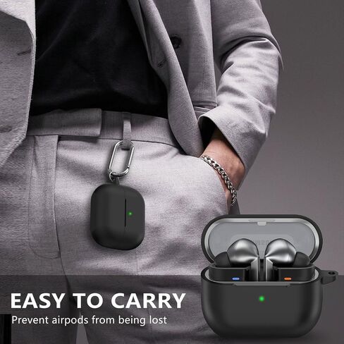 حافظة Ljusmicker من السيليكون الناعم لهاتف Samsung Galaxy Buds3 FE (2025) / Buds 3 Pro (2024) / Buds 3 (2024) مع مجموعة تنظيف، ملحقات Galaxy Buds مع سلسلة مفاتيح للنساء والرجال - أسود in Kuwait