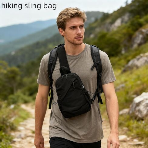 5L Crossbody Sling Bag for Men Women - Lightweight One Strap Backpack Fit 10 Inch Tablet for Hiking Travel Daily Use (Black) in Saudi Arabia