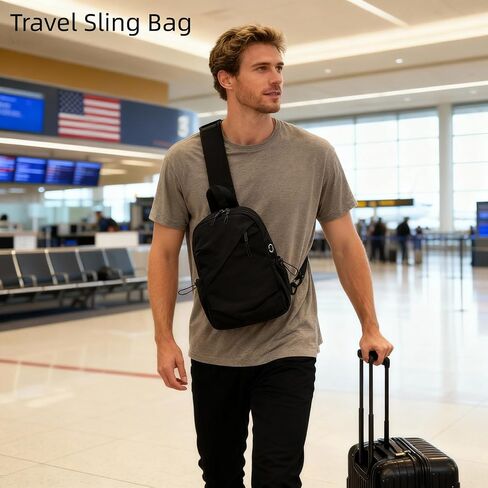 5L Crossbody Sling Bag for Men Women - Lightweight One Strap Backpack Fit 10 Inch Tablet for Hiking Travel Daily Use (Black) in Saudi Arabia