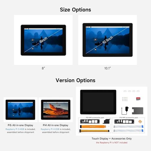 Industrial HMI All-in-one Touch Display for Raspberry Pi 5 4, 10.1inch Screen Monitor, Dual 4K HDMI Output, 10-Point Touch @XYGStudy (RPI-HMI-101D-ACCE-B) in Kuwait