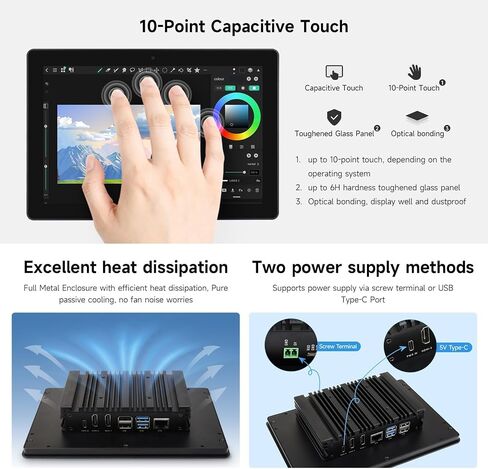 Industrial HMI All-in-one Touch Display for Raspberry Pi 5 4, 10.1inch Screen Monitor, Dual 4K HDMI Output, 10-Point Touch @XYGStudy (RPI-HMI-101D-ACCE-B) in Kuwait