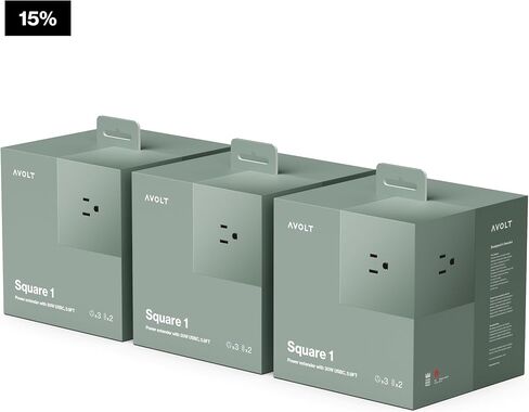 قطاع طاقة Avolt Square 1 مع شحن سريع USB-C وسلك تمديد بطول 5.9 قدم | تصميم إسكندنافي مبدع | 3 منافذ من النوع B، قاعدة مغناطيسية | الفائز بجائزة Red Dot (بلوط أخضر، USB C - 5.9 قدم) in Kuwait