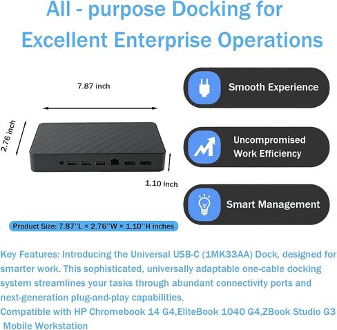 قاعدة إرساء عالمية 9 في 1 مع شاشتين (1MK33AA#ABA) متوافقة مع محطة إرساء عالمية HP (1MK33AA#ABA) USB C Hub مع 2xDP، وRJ45، وMax 90W PD، و3xUSB 2.0، و1xUSB-C in Kuwait