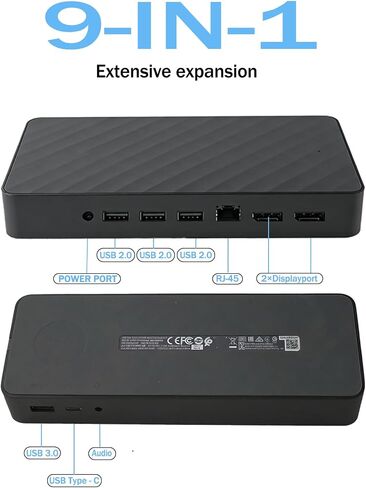 قاعدة إرساء عالمية 9 في 1 مع شاشتين (1MK33AA#ABA) متوافقة مع محطة إرساء عالمية HP (1MK33AA#ABA) USB C Hub مع 2xDP، وRJ45، وMax 90W PD، و3xUSB 2.0، و1xUSB-C in Kuwait