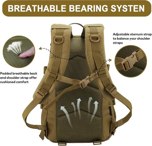 25L Hiking Backpack Small Tactical Backpack Daypack Camping Trekking Hunting Molle Pack for Men Women, Khaki in Saudi Arabia
