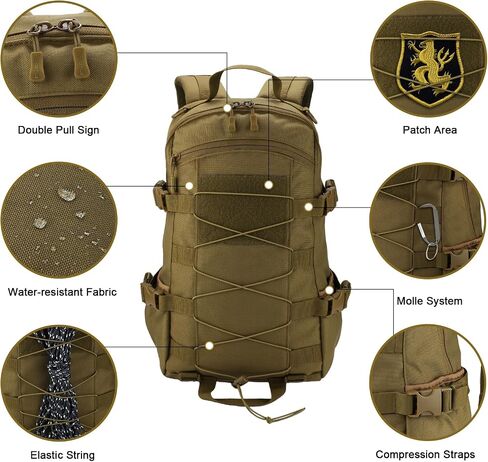 25L Hiking Backpack Small Tactical Backpack Daypack Camping Trekking Hunting Molle Pack for Men Women, Khaki in Saudi Arabia