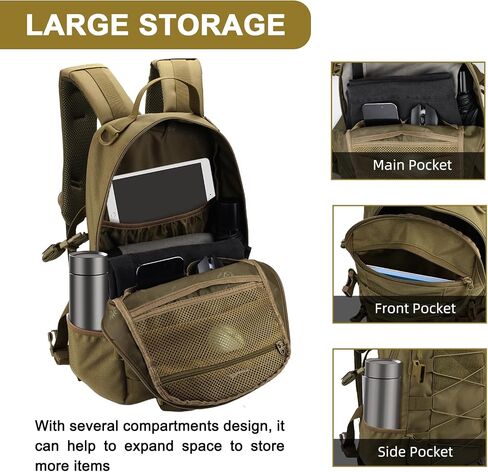 25L Hiking Backpack Small Tactical Backpack Daypack Camping Trekking Hunting Molle Pack for Men Women, Khaki in Saudi Arabia