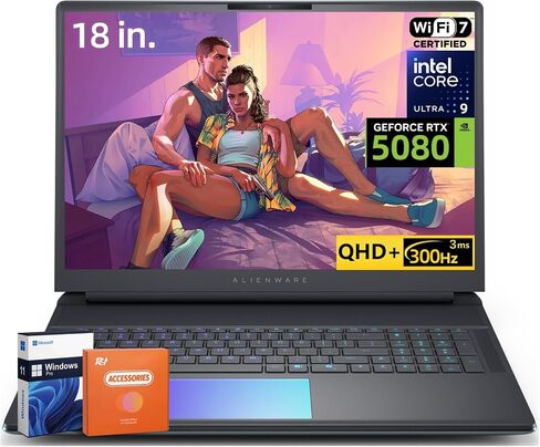 كمبيوتر محمول Dell Alienware 18 Area-51 للألعاب، NVIDIA RTX 5080 16GB GDDR7، Intel Ultra 9 275HX، 18 بوصة QHD + 300 هرتز 3 مللي ثانية 500Nits، كاميرا 4K، 64 جيجابايت DDR5، 4 تيرابايت SSD، WiFi 7، BT 5.4، Windows 11 Pro in Saudi Arabia