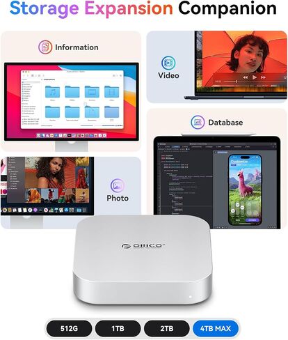 ORICO MiniMate Pro+ 40 جيجابت في الثانية Mac mini M4 Docking Stand & Hub مع 1 تيرابايت NVMe SSD مدمج (غير قابل للإزالة) Mac mini M4 وM4 Pro 2025، قاعدة USB4 من الألومنيوم، إدخال/إخراج صوتي 3.5 مم، 2 × USB-A، متوافق مع USB4 in Kuwait