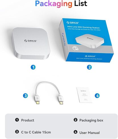 ORICO MiniMate Pro+ 40 جيجابت في الثانية Mac mini M4 Docking Stand & Hub مع 1 تيرابايت NVMe SSD مدمج (غير قابل للإزالة) Mac mini M4 وM4 Pro 2025، قاعدة USB4 من الألومنيوم، إدخال/إخراج صوتي 3.5 مم، 2 × USB-A، متوافق مع USB4 in Kuwait
