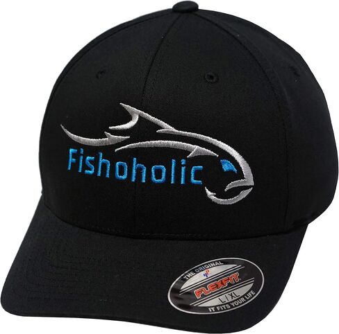 قبعة صيد البيسبول Fishholic - ملائمة مرنة - شعار مطرز، شبه جاهزة، مقاسات S/M وL/XL - هدية لعشاق الصيد in Kuwait