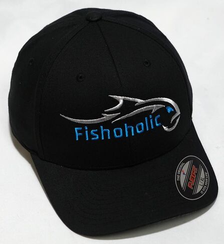 قبعة صيد البيسبول Fishholic - ملائمة مرنة - شعار مطرز، شبه جاهزة، مقاسات S/M وL/XL - هدية لعشاق الصيد in Kuwait