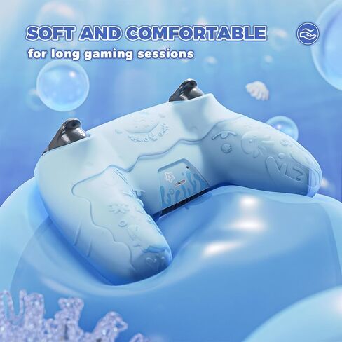 PlayVital for PS5 Controller Cover Skin - Cute Ocean Whisper Series Semi-Clear Silicone Case for PS5 Controller with Thumb Grip & Sticker, Charging Station Compatible, Full Protection - Mint Blue in Saudi Arabia