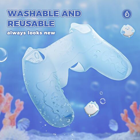 PlayVital for PS5 Controller Cover Skin - Cute Ocean Whisper Series Semi-Clear Silicone Case for PS5 Controller with Thumb Grip & Sticker, Charging Station Compatible, Full Protection - Mint Blue in Saudi Arabia