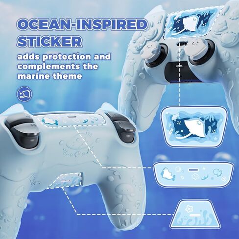 PlayVital for PS5 Controller Cover Skin - Cute Ocean Whisper Series Semi-Clear Silicone Case for PS5 Controller with Thumb Grip & Sticker, Charging Station Compatible, Full Protection - Mint Blue in Saudi Arabia