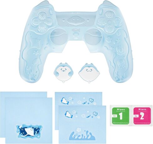 PlayVital for PS5 Controller Cover Skin - Cute Ocean Whisper Series Semi-Clear Silicone Case for PS5 Controller with Thumb Grip & Sticker, Charging Station Compatible, Full Protection - Mint Blue in Saudi Arabia