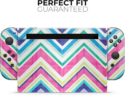 Design Skinz - Compatible with Nintendo Switch Console Bundle - Skin Decal Protective Scratch-Resistant Removable Vinyl Wrap Cover - Vibrant Pink & Blue Layered Chevron Pattern in Saudi Arabia
