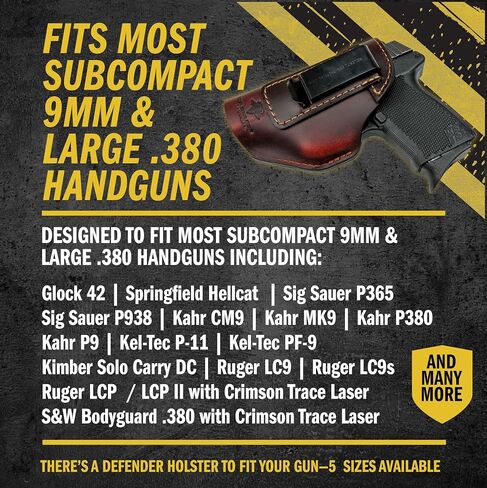 The Defender Leather IWB Holster - Made in USA - Fits Glock 42 | Sig P365 | Ruger LC9, LC9s | Kahr CM9, MK9, P9 | Springfield Hellcat and More in Saudi Arabia