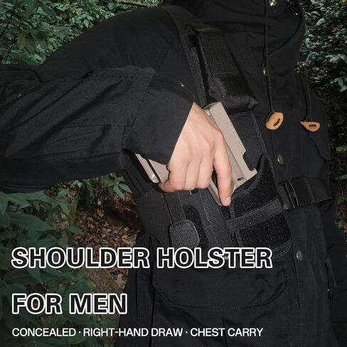 Universal 1911 Shoulder Holster for Men, Right Hand Chest Pistol Holster with Extra Storage Pouch, Adjustable Harness for Hiking, Hunting,Running in Saudi Arabia