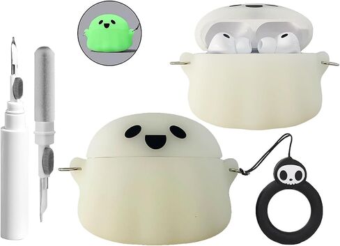 حافظة لطيفة لجهاز AirPods Pro 3، غطاء حافظة 2025 مع مجموعة منظف، Airpods Pro 3 حافظات نسائية مضادة للسقوط، iPods Pro 3، حافظات شحن لسماعات الأذن، سلسلة مفاتيح للفتيات لـ Airpods Pro الجيل الثالث (شبح مضيء) in Kuwait